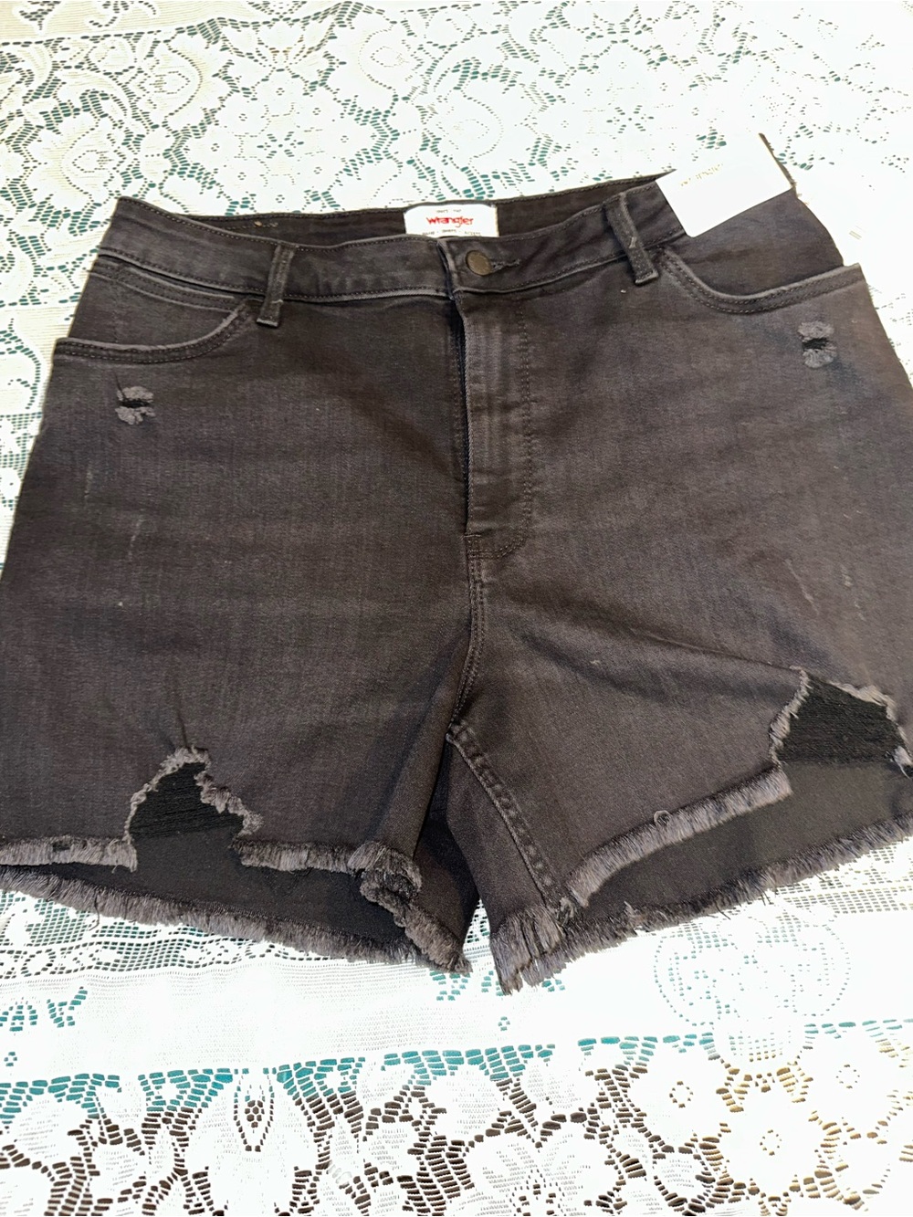 Wrangler Black Distressed Frayed Hem Denim Shorts